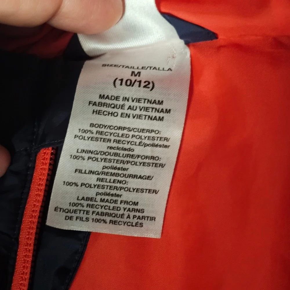 Adidas Boys Navy Blue Orange Hooded Puffer Jacket Insulated Coat Size M 10/12
